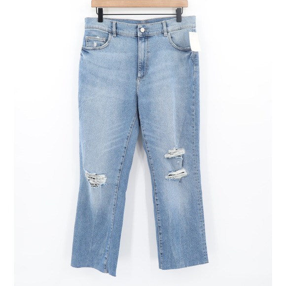 DL1961 Women's Patti Straight High Rise Doplet Distressed Blue Jeans Sz 31 NEW - Picture 1 of 10